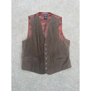 Vintage Lands' End Vest Men Large Brown Western Genuine Leather‎ Cowboy Boho